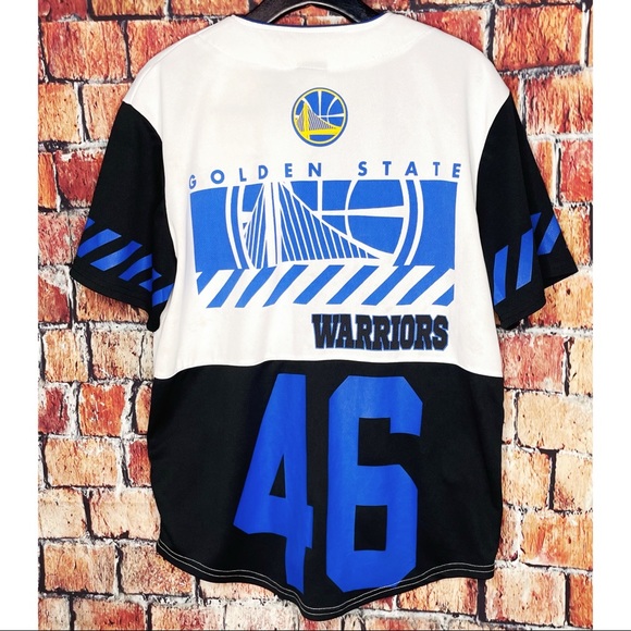 Golden State Warriors #46 NBA Baseball Style Jersey Shirt Medium Button Front - Picture 3 of 4